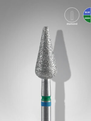 Diamond nail drill bit DUO pointed pear blue-green EXPERT head diameter 5 mm / working part 12 mm